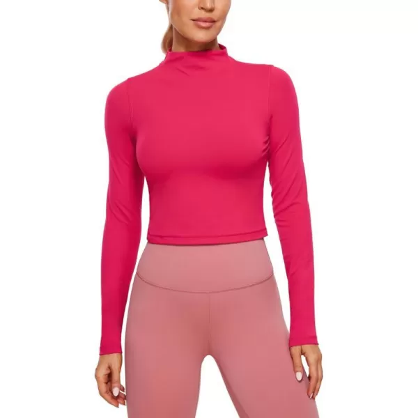 CRZ YOGA Womens Butterluxe Mock Turtleneck Long Sleeves Crop Tops Slim Fit Athletic Workout Casual Base Layer ShirtsViva Magenta