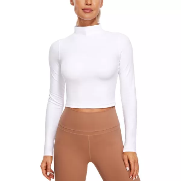 CRZ YOGA Womens Butterluxe Mock Turtleneck Long Sleeves Crop Tops Slim Fit Athletic Workout Casual Base Layer ShirtsWhite