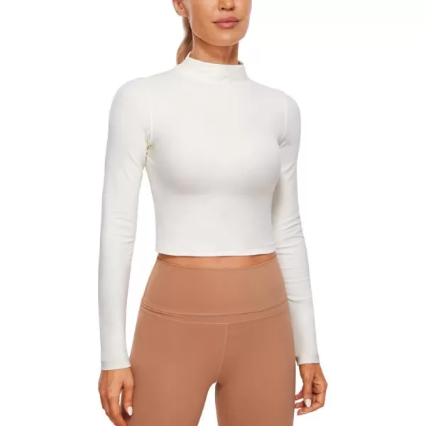 CRZ YOGA Womens Butterluxe Mock Turtleneck Long Sleeves Crop Tops Slim Fit Athletic Workout Casual Base Layer ShirtsWhite Apricot