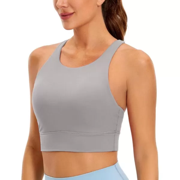 CRZ YOGA Womens Butterluxe Strappy High Neck Longline Sports Bra  Padded Criss Cross Back Workout Sports Bras Crop Tank TopGull Gray