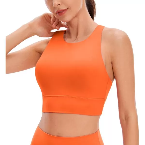 CRZ YOGA Womens Butterluxe Strappy High Neck Longline Sports Bra  Padded Criss Cross Back Workout Sports Bras Crop Tank TopNeon Orange