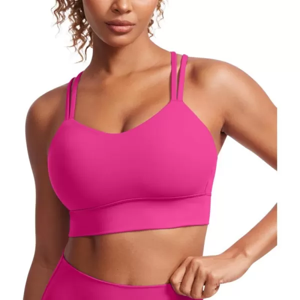 CRZ YOGA Womens Butterluxe Strappy Longline Sports Bra  Molded Cup Double Spaghetti Strap Workout Bra Yoga Crop Tank TopHibiscus Purple