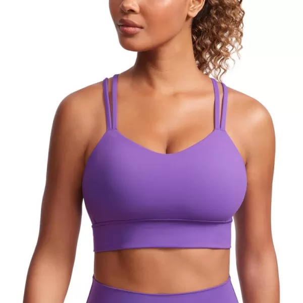 CRZ YOGA Womens Butterluxe Strappy Longline Sports Bra  Molded Cup Double Spaghetti Strap Workout Bra Yoga Crop Tank TopRoyal Lilac