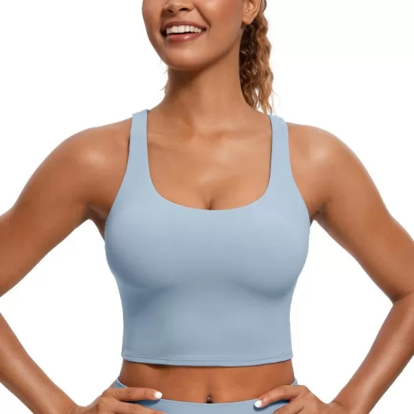 CRZ YOGA Womens Butterluxe Strappy Longline Sports Bra  Padded Criss Cross Yoga Bra Workout Crop Tank TopsCambric Blue