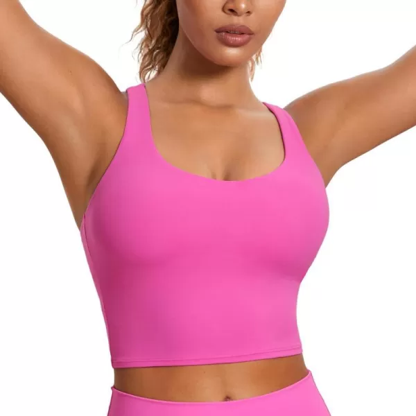 CRZ YOGA Womens Butterluxe Strappy Longline Sports Bra  Padded Criss Cross Yoga Bra Workout Crop Tank TopsNeonlight Purple