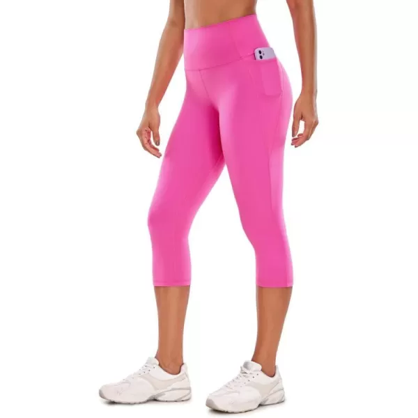 CRZ YOGA Womens Butterluxe Workout Capri Leggings 17  19  21  High Waist Crop Yoga Pants with Pockets Buttery Soft19 inches Neon Light Purple