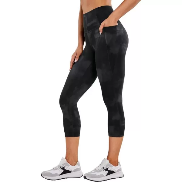 CRZ YOGA Womens Butterluxe Workout Capri Leggings 17  19  21  High Waist Crop Yoga Pants with Pockets Buttery Soft21 inches Black Tie Dye Flowers