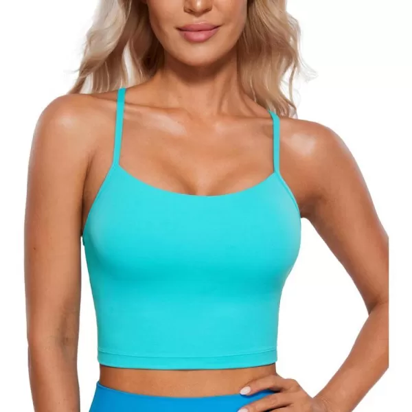 CRZ YOGA Womens Butterluxe Y Back Longline Sports Bras  Spaghetti Straps Racerback Padded Yoga Bra Workout Crop Tank TopSpectral Blue