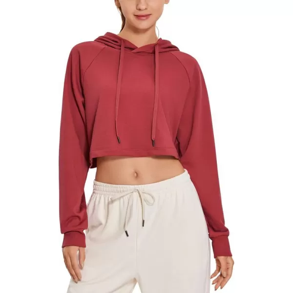 CRZ YOGA Womens Casual Cropped Hoodie Long Sleeves Drawstring Sweatshirts Cute Pullover Workout Crop TopsPurplish Red