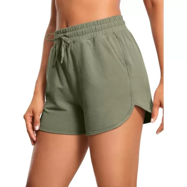 CRZ YOGA Womens Casual Sweat Shorts  35 Athletic Summer Comfy Cotton Lounge Shorts Gym Jersey Shorts with PocketsDusty Olive