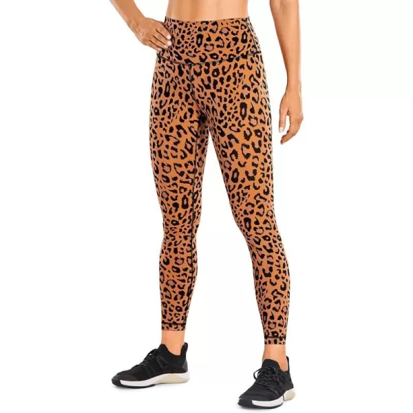 CRZ YOGA Womens Compression Workout Leggings 252825 inches Bright Orange Leopard Grain