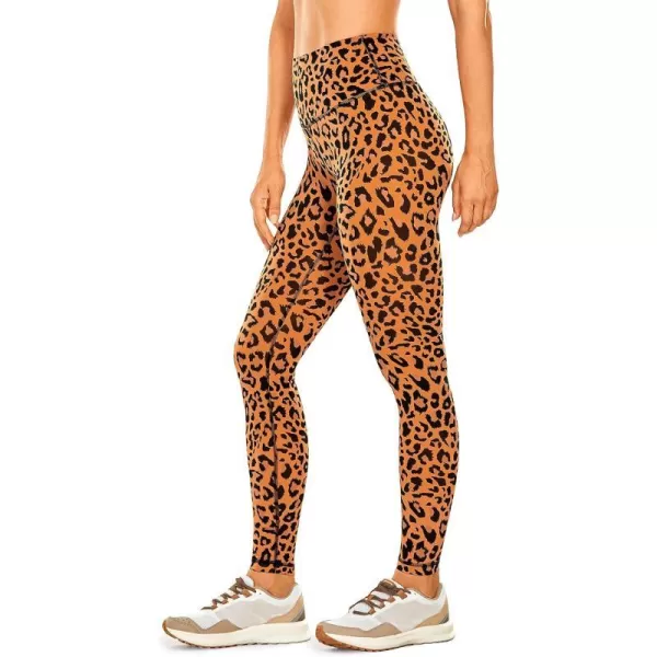 CRZ YOGA Womens Compression Workout Leggings 252828 inches Bright Orange Leopard Grain