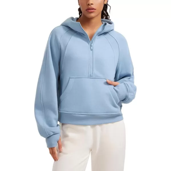 CRZ YOGA Womens Fleece Lined Half Zip Hoodies Pullover Oversized Long Sleeve Casual Workout Sweatshirts with Thumb HolesCambric Blue