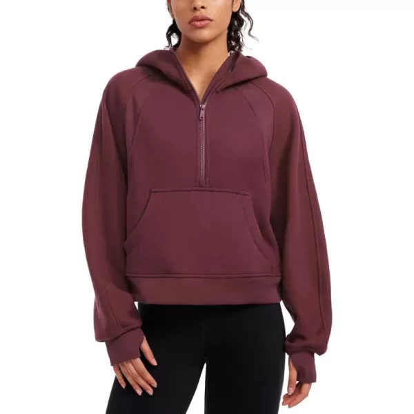 CRZ YOGA Womens Fleece Lined Half Zip Hoodies Pullover Oversized Long Sleeve Casual Workout Sweatshirts with Thumb HolesDark Red