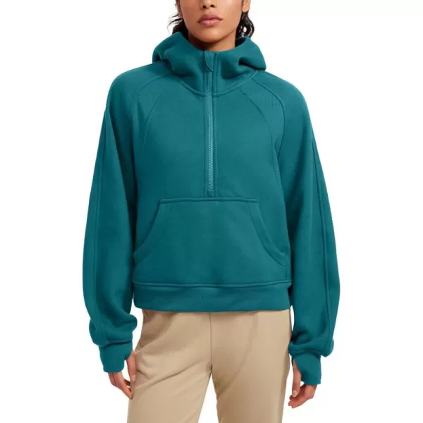 CRZ YOGA Womens Fleece Lined Half Zip Hoodies Pullover Oversized Long Sleeve Casual Workout Sweatshirts with Thumb HolesGreen Jade