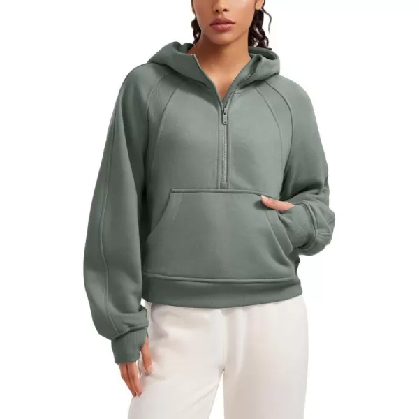 CRZ YOGA Womens Fleece Lined Half Zip Hoodies Pullover Oversized Long Sleeve Casual Workout Sweatshirts with Thumb HolesGrey Sage