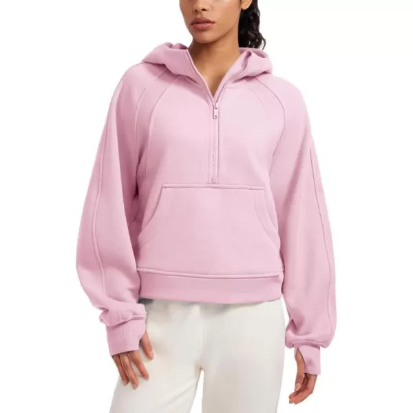 CRZ YOGA Womens Fleece Lined Half Zip Hoodies Pullover Oversized Long Sleeve Casual Workout Sweatshirts with Thumb HolesPink Peony