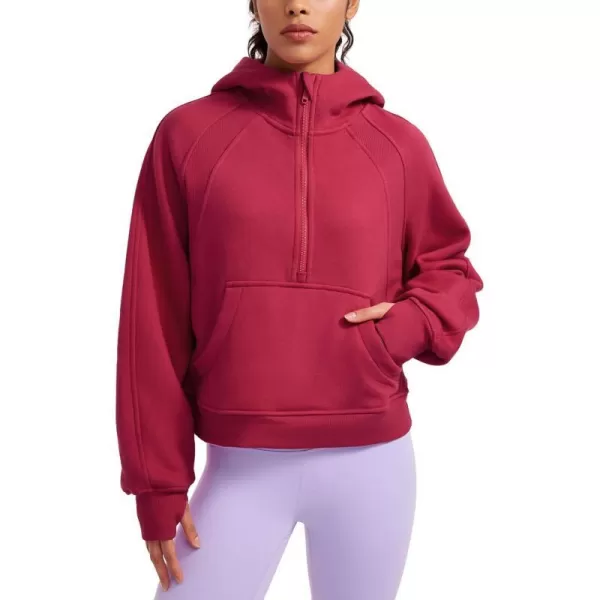 CRZ YOGA Womens Fleece Lined Half Zip Hoodies Pullover Oversized Long Sleeve Casual Workout Sweatshirts with Thumb HolesPomegranate