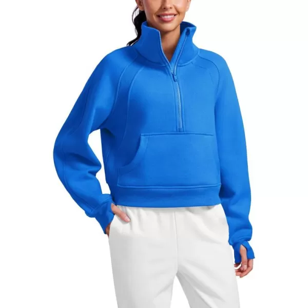 CRZ YOGA Womens Fleece Lined Half Zipper Sweatshirts Funnel Neck Long Sleeve Oversized Pullover Hoodies with Thumb HolesSparkle Blue