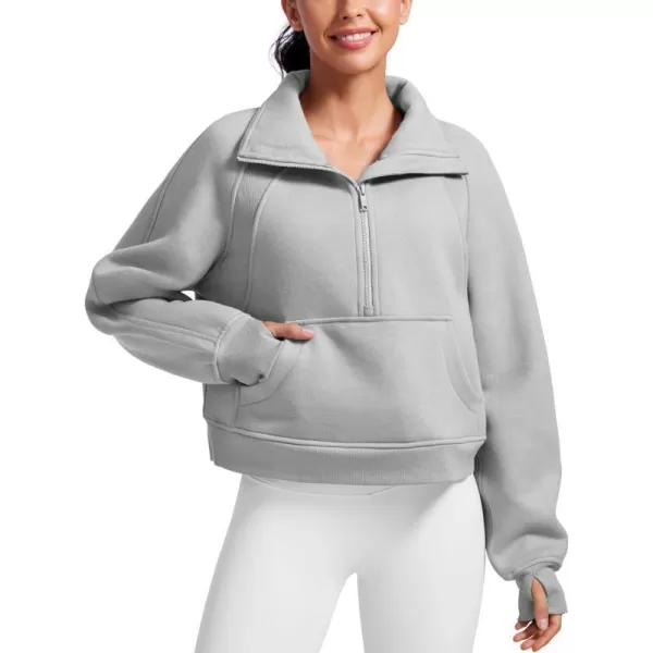 CRZ YOGA Womens Fleece Lined Half Zipper Sweatshirts Funnel Neck Long Sleeve Oversized Pullover Hoodies with Thumb HolesSterling