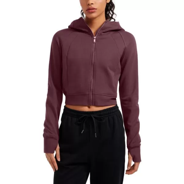 CRZ YOGA Womens Fleece Zip Up Cropped Hoodie Workout Jacket Athletic Casual Long Sleeve Sweatshirts with Thumb HolesDark Red