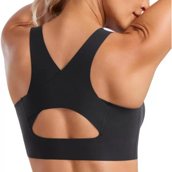 CRZ YOGA Womens Flex Sculpt Racerback Sports Bra  U Neck Medium Impact Padded Wireless Workout Bra Gym Crop TopBlack