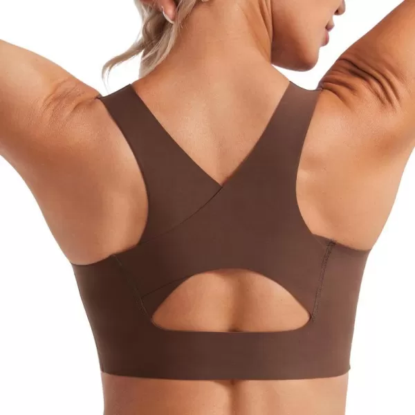 CRZ YOGA Womens Flex Sculpt Racerback Sports Bra  U Neck Medium Impact Padded Wireless Workout Bra Gym Crop TopCoffee Brown