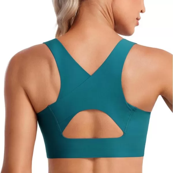 CRZ YOGA Womens Flex Sculpt Racerback Sports Bra  U Neck Medium Impact Padded Wireless Workout Bra Gym Crop TopGreen Jade