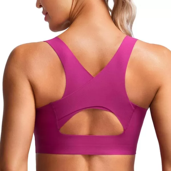 CRZ YOGA Womens Flex Sculpt Racerback Sports Bra  U Neck Medium Impact Padded Wireless Workout Bra Gym Crop TopMagenta Purple