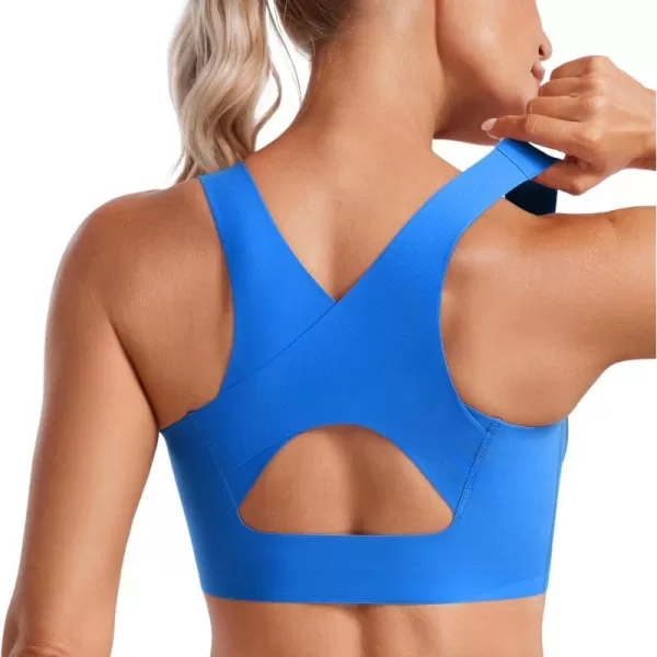 CRZ YOGA Womens Flex Sculpt Racerback Sports Bra  U Neck Medium Impact Padded Wireless Workout Bra Gym Crop TopSparkle Blue