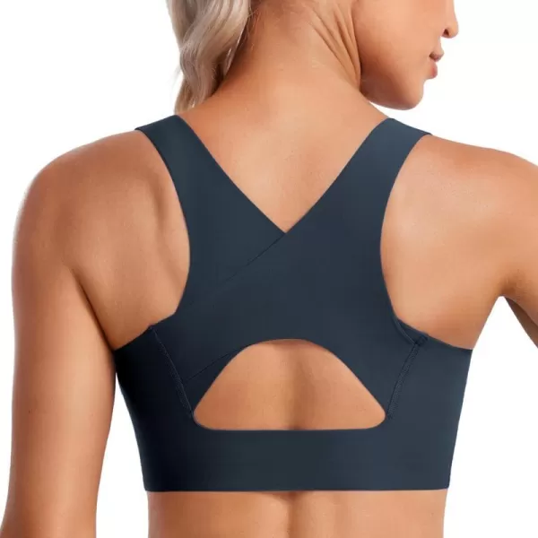 CRZ YOGA Womens Flex Sculpt Racerback Sports Bra  U Neck Medium Impact Padded Wireless Workout Bra Gym Crop TopTrue Navy