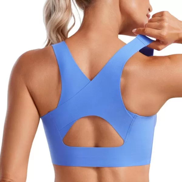 CRZ YOGA Womens Flex Sculpt Racerback Sports Bra  U Neck Medium Impact Padded Wireless Workout Bra Gym Crop TopWild Indigo