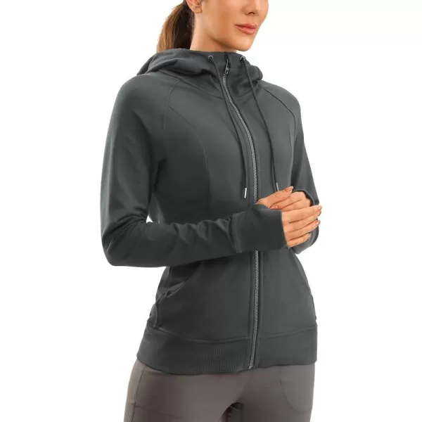 CRZ YOGA Womens Full Zip Hooded Sweatshirts Workout Sweat Jackets Slim Fit Running Track Hoodies with ThumbholesAnthracite