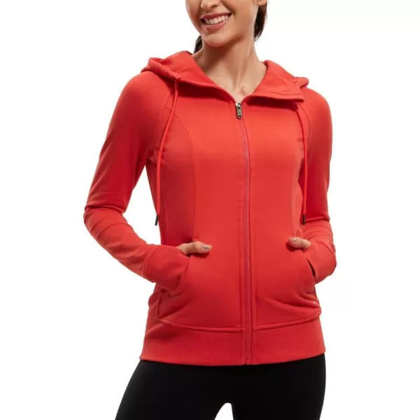 CRZ YOGA Womens Full Zip Hooded Sweatshirts Workout Sweat Jackets Slim Fit Running Track Hoodies with ThumbholesDark Red