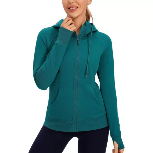 CRZ YOGA Womens Full Zip Hooded Sweatshirts Workout Sweat Jackets Slim Fit Running Track Hoodies with ThumbholesGreen Jade