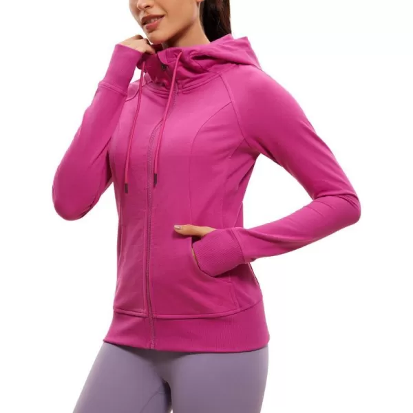 CRZ YOGA Womens Full Zip Hooded Sweatshirts Workout Sweat Jackets Slim Fit Running Track Hoodies with ThumbholesHibiscus Purple