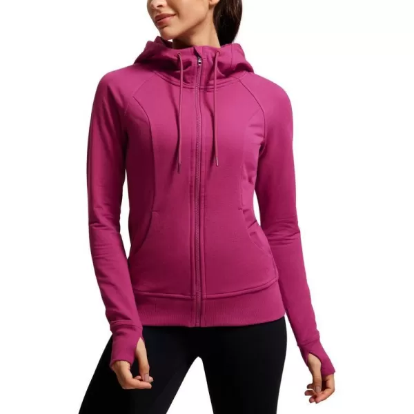 CRZ YOGA Womens Full Zip Hooded Sweatshirts Workout Sweat Jackets Slim Fit Running Track Hoodies with ThumbholesMagenta Purple