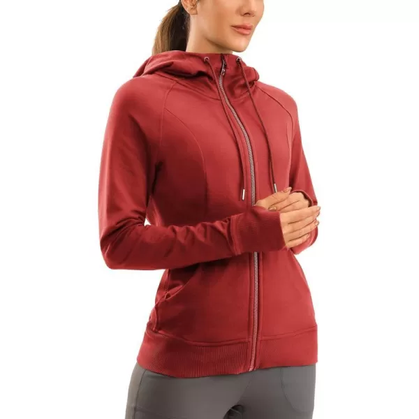 CRZ YOGA Womens Full Zip Hooded Sweatshirts Workout Sweat Jackets Slim Fit Running Track Hoodies with ThumbholesSmoked Red