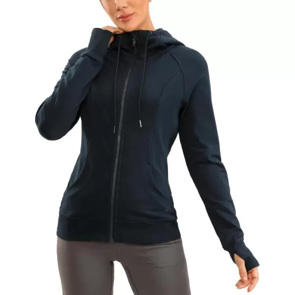 CRZ YOGA Womens Full Zip Hooded Sweatshirts Workout Sweat Jackets Slim Fit Running Track Hoodies with ThumbholesTrue Navy