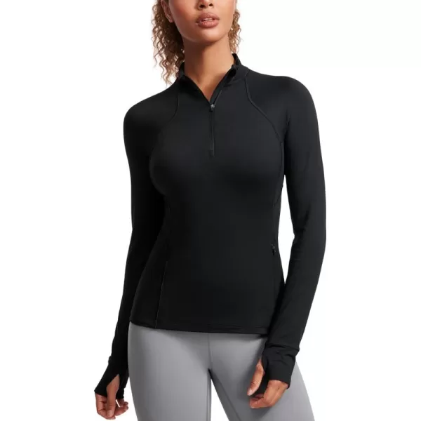 CRZ YOGA Womens Half Zip Long Sleeve Pullover Shirts Slim Fit Workout Yoga Athletic Tops with ThumbholesBlack