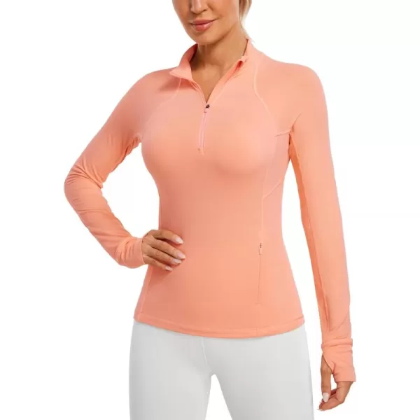 CRZ YOGA Womens Half Zip Long Sleeve Pullover Shirts Slim Fit Workout Yoga Athletic Tops with ThumbholesDew Pink