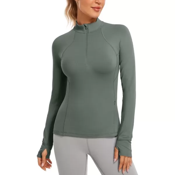 CRZ YOGA Womens Half Zip Long Sleeve Pullover Shirts Slim Fit Workout Yoga Athletic Tops with ThumbholesGrey Sage