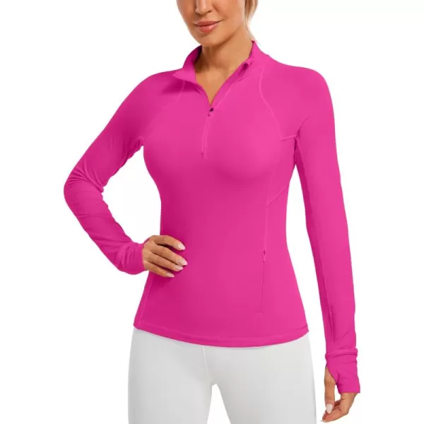 CRZ YOGA Womens Half Zip Long Sleeve Pullover Shirts Slim Fit Workout Yoga Athletic Tops with ThumbholesHibiscus Purple