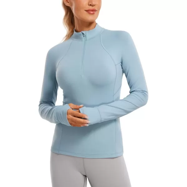 CRZ YOGA Womens Half Zip Long Sleeve Pullover Shirts Slim Fit Workout Yoga Athletic Tops with ThumbholesLight Grayish Blue