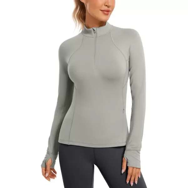 CRZ YOGA Womens Half Zip Long Sleeve Pullover Shirts Slim Fit Workout Yoga Athletic Tops with ThumbholesRock Grey