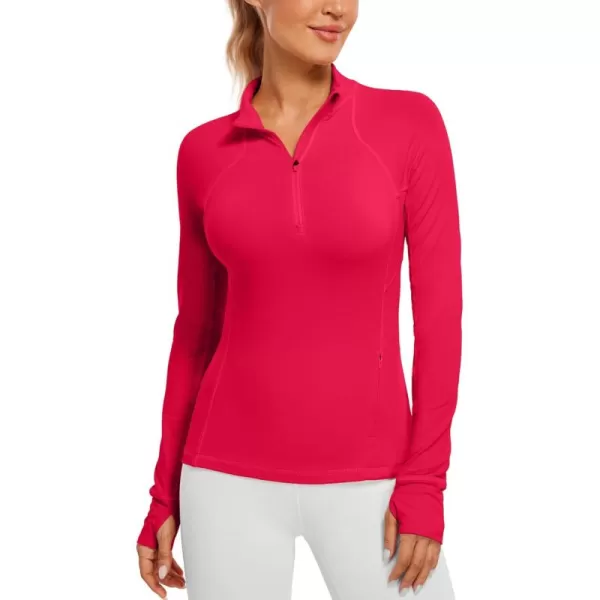 CRZ YOGA Womens Half Zip Long Sleeve Pullover Shirts Slim Fit Workout Yoga Athletic Tops with ThumbholesViva Magenta