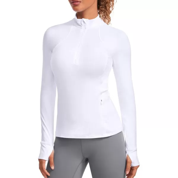 CRZ YOGA Womens Half Zip Long Sleeve Pullover Shirts Slim Fit Workout Yoga Athletic Tops with ThumbholesWhite