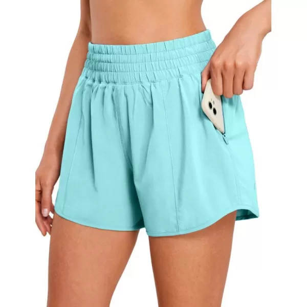 CRZ YOGA Womens High Waisted Running Shorts 4  Mesh Liner Lightweight Gym Sport Athletic Workout Shorts with Zipper PocketLiner Turquoise