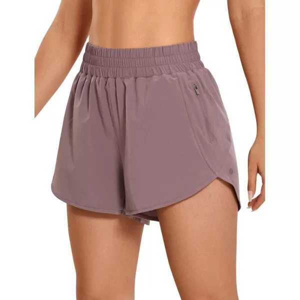 CRZ YOGA Womens High Waisted Running Shorts Mesh Liner  3 Dolphin Quick Dry Athletic Gym Track Workout Shorts Zip PocketMauve