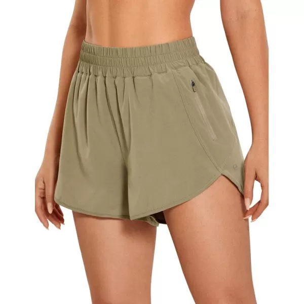 CRZ YOGA Womens High Waisted Running Shorts Mesh Liner  3 Dolphin Quick Dry Athletic Gym Track Workout Shorts Zip PocketMountain Olive